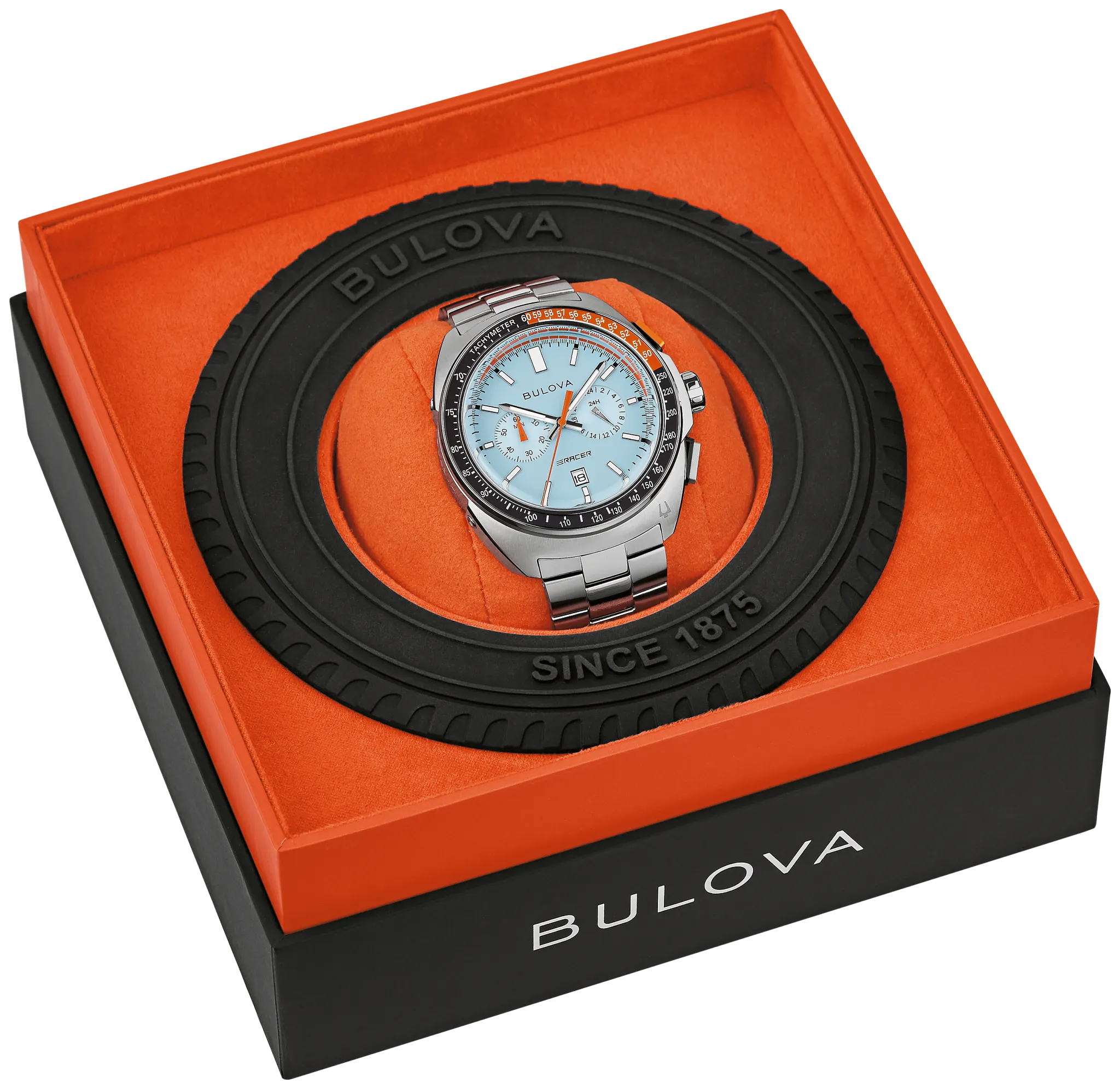 Light Blue Dial Stainless Steel Bracelet Racer Chronograph 98B432